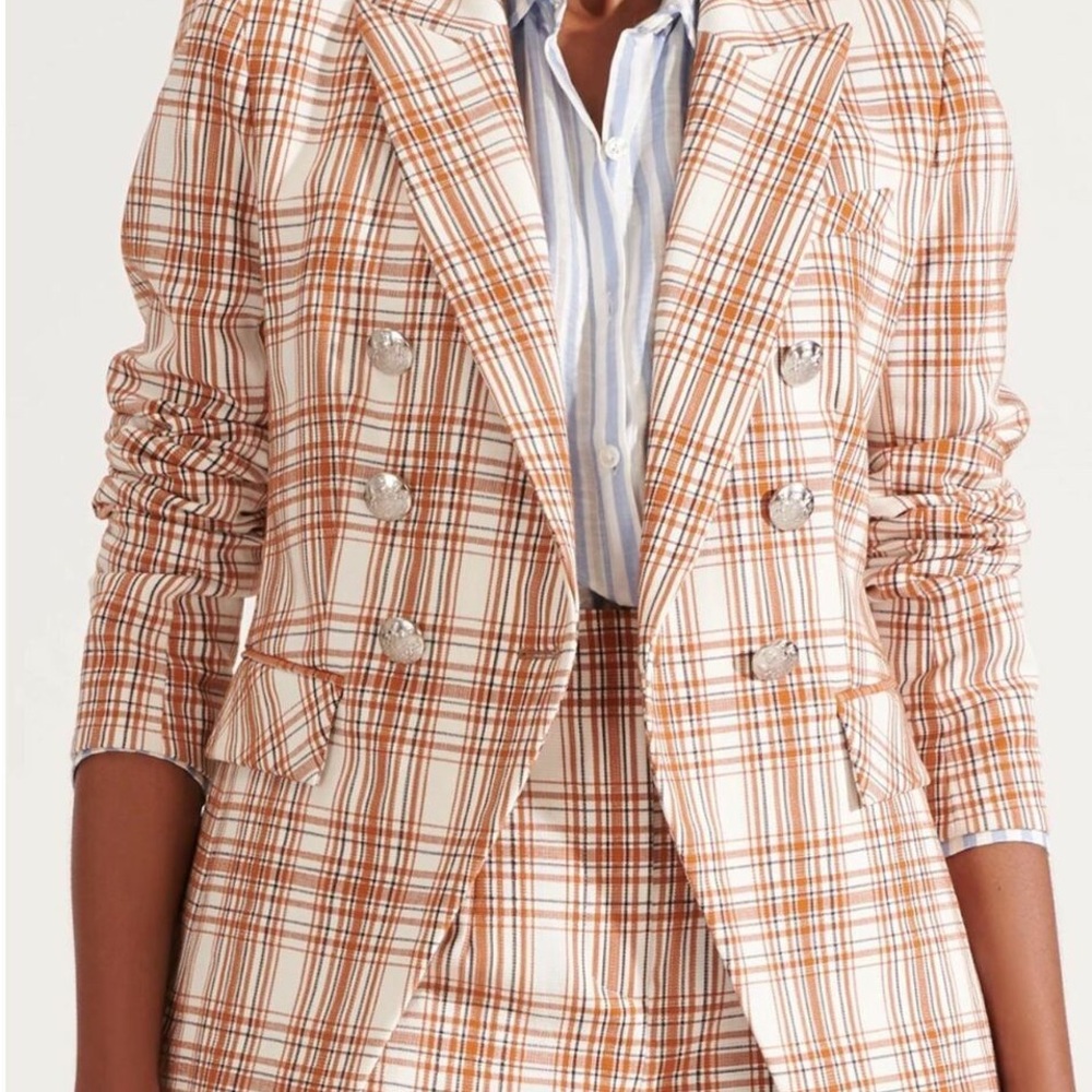 Veronica Beard Orange and White Plaid Blazer Jacket